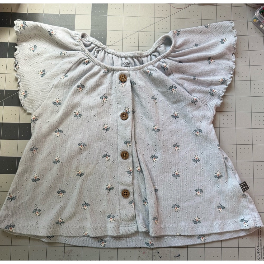 Modern Moments Gerber Girls 4T Blue Floral Organic Cotton Pointelle Flutter Top